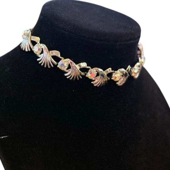 Vintage MCM Adjustable Statement Choker Necklace Aurora Borealis Crystal Silver - Picture 1 of 16